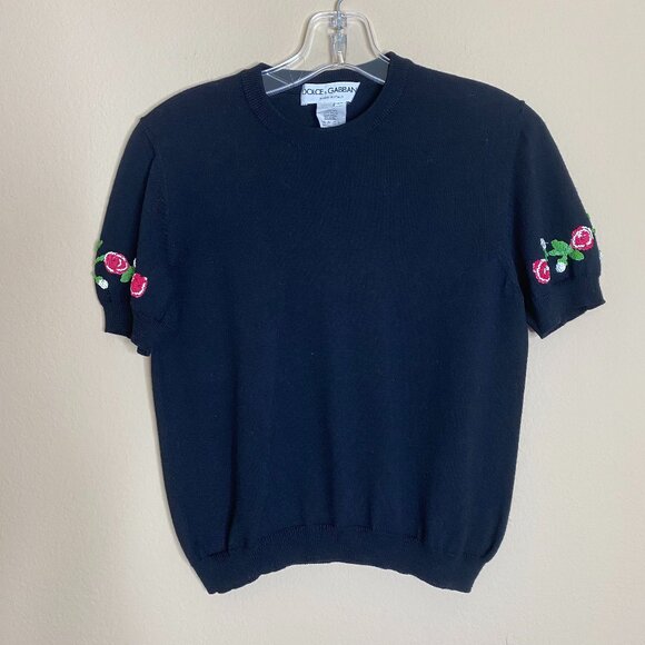 dolce & gabbana short sleeve sequin floral sweater top - Picture 1 of 4